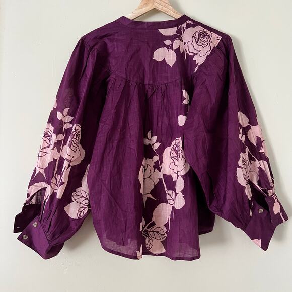 Anthropologie Maeve Women's Blouse Top Shirt Buttondown Dark Purple Floral M - Picture 7 of 8